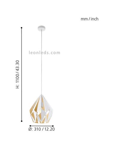 Lámpara de Techo Carlton 1 blanca y oro 1XE27 | Lámpara oro blanca de Eglo Lighting | LeonLeds Iluminación