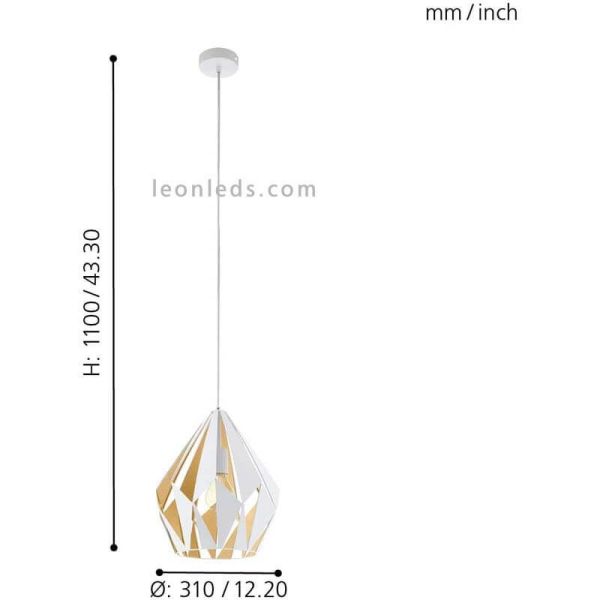Lámpara de Techo Carlton 1 blanca y oro 1XE27 | Lámpara oro blanca de Eglo Lighting | LeonLeds Iluminación