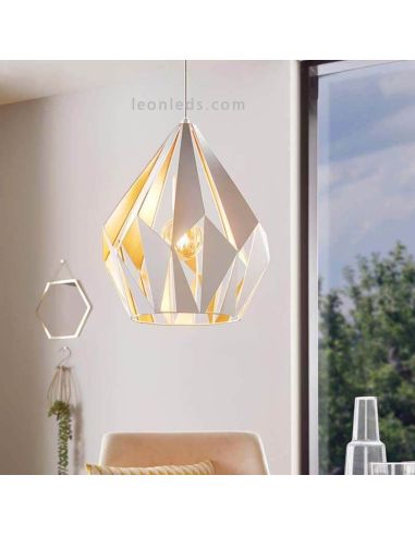 Lámpara de Techo Carlton 1 blanca y oro 1XE27 | Lámpara dorada vintage industrial| LeonLeds Iluminación