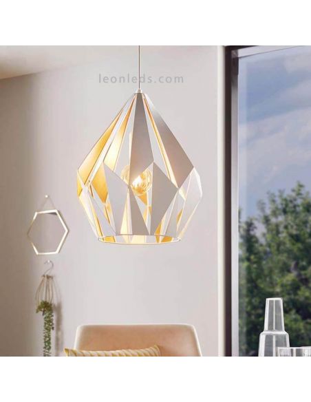 Plafonnier Carlton 1 blanc et or 1XE27 | Lampe dorée vintage industrielle | Éclairage LeonLeds