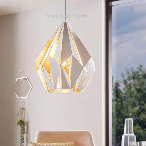 Lámpara de Techo Carlton 1 blanca y oro 1XE27 | Lámpara dorada vintage industrial| LeonLeds Iluminación