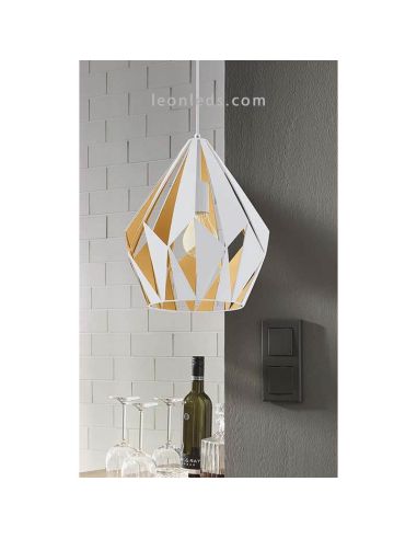 Lámpara de Techo Carlton 1 blanca y oro 1XE27 | Lámpara dorada de Eglo Lighting | LeonLeds Iluminación