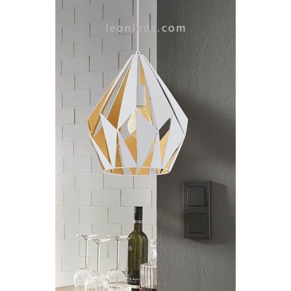 Lámpara de Techo Carlton 1 blanca y oro 1XE27 | Lámpara dorada de Eglo Lighting | LeonLeds Iluminación