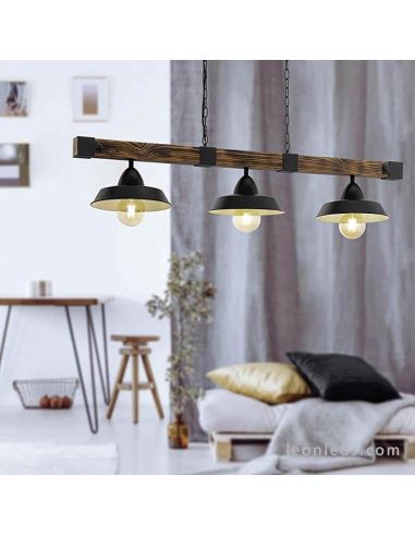 Lámpara de techo de madera y acero rustica Oldbury 3 luces 49685 | LeonLeds