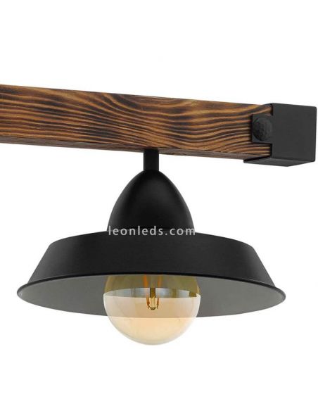 Lámpara de techo de madera y acero negro Oldbury 3 luces 49685 | LeonLeds