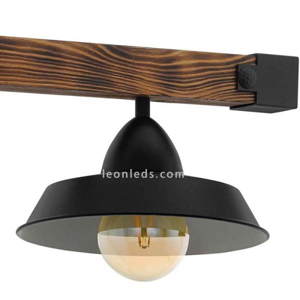 Plafonnier en bois et acier noir Oldbury 3 lumières 49685 | leonleds