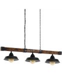Lámpara de techo de madera y acero rustica Oldbury 3 luces 49685 | LeonLeds Iluminación