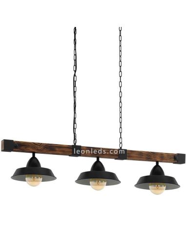 Lámpara de techo de madera y acero rustica Oldbury 3 luces 49685 | LeonLeds Iluminación