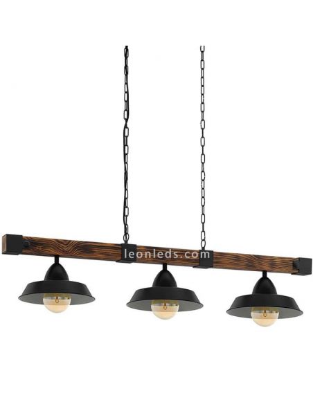 Lámpara de techo de madera y acero rustica Oldbury 3 luces 49685 | LeonLeds Iluminación