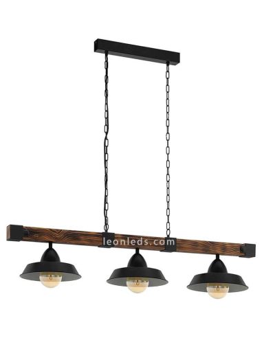 Lámpara de techo de madera y acero Oldbury 3 luces 49685 | LeonLeds