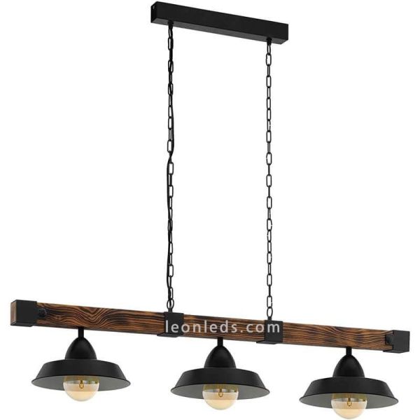 Lámpara de techo de madera y acero Oldbury 3 luces 49685 | LeonLeds