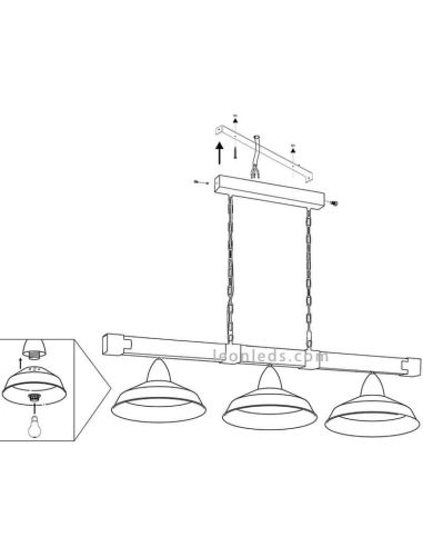 Lámpara de techo de madera y acero rustica Oldbury 3 luces 49685 | LeonLeds