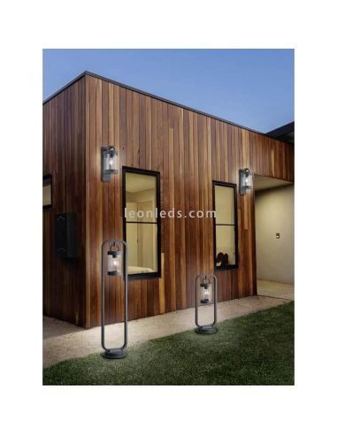 Poste Sobremuro de Exterior antracita con sensor Sambesi 1XE27 | farol de Trio Lighting óxido granate | LeonLeds Iluminación