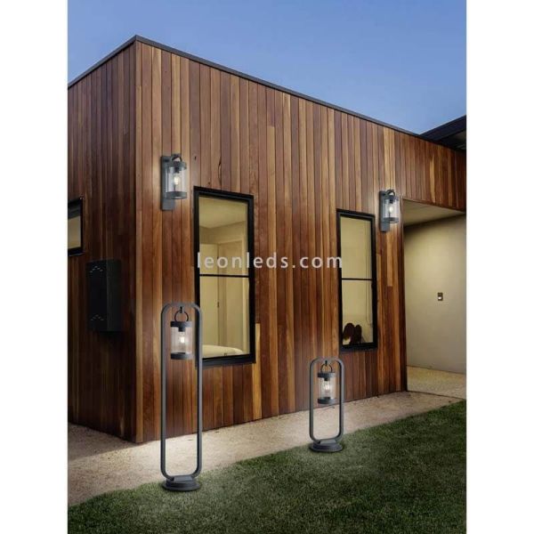 Poste Sobremuro de Exterior antracita con sensor Sambesi 1XE27 | farol de Trio Lighting óxido granate | LeonLeds Iluminación