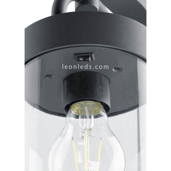 Poste Sobremuro de Exterior antracita con sensor Sambesi 1XE27 | con interruptor | LeonLeds Iluminación