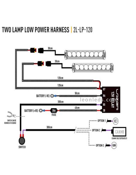 2L-LP-120 Instalação de Fiação para 2 Barras de LED Lazer | leonleds