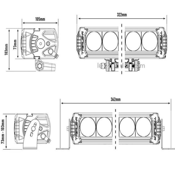 Dimensiones Barra LED largo alcance Triple R 850 Gen 2 66W 32Cm con luz de posición Lazer | LeonLeds