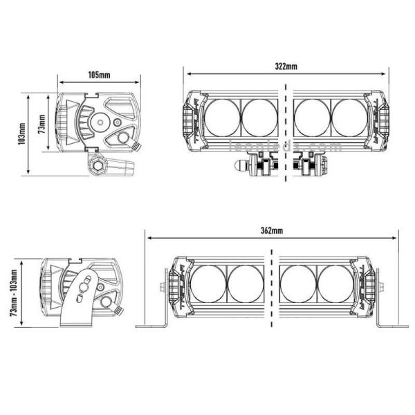 Dimensions Puissante Barre LED Triple R 850 Elite Gen 2 73W 32Cm 00R6-G2-EL-B Lazer 5060404993945 | leonleds