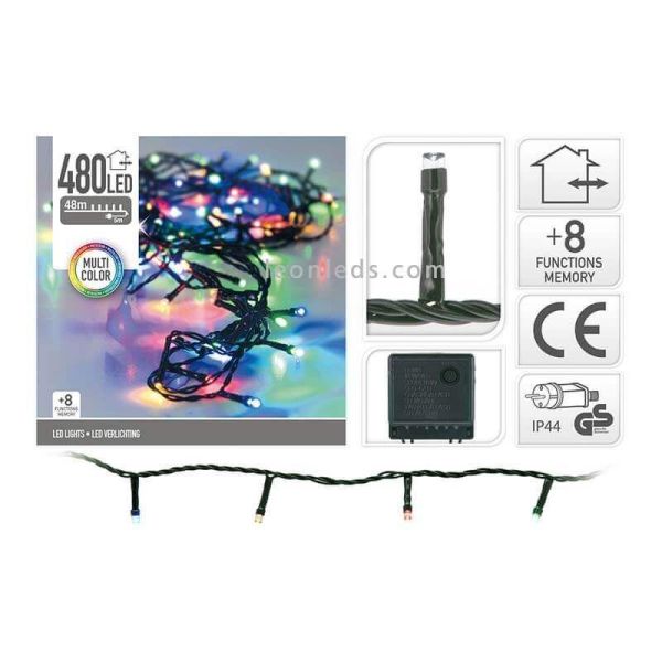 Cordão de luzes LED multicoloridas, 480 LEDs, 51 metros | LeónLeds Lighting
