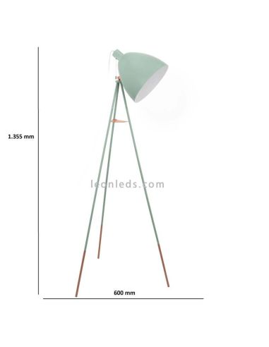 Lámpara de pie de salón verde pastel Dundee 1xE27 de Eglo| lámpara de pie clásica | LeonLeds Iluminación