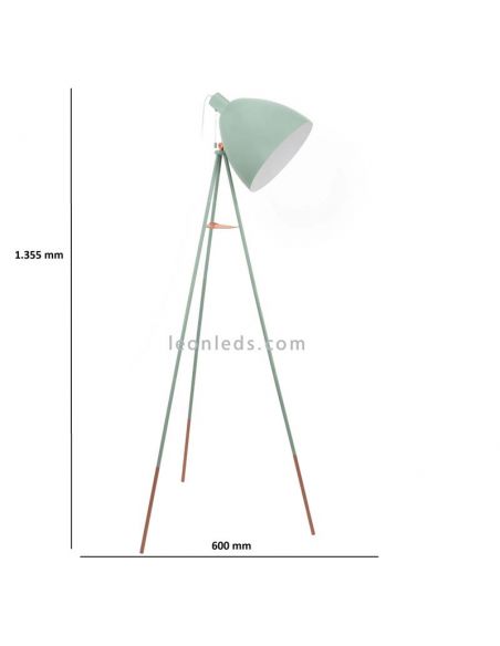 Lámpara de pie de salón verde pastel Dundee 1xE27 de Eglo| lámpara de pie clásica | LeonLeds Iluminación