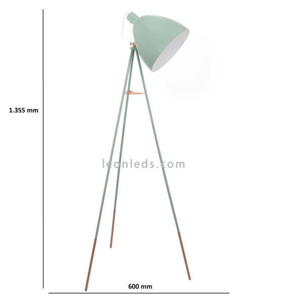 Lámpara de pie de salón verde pastel Dundee 1xE27 de Eglo| lámpara de pie clásica | LeonLeds Iluminación