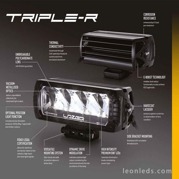 Barra de LED Triple R 1250 Gen 2 Standar 125W 59Cm Con Luz de Posición y Eboost 00R12-G2-B 5060404993921 Lazer | LeonLeds