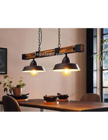 Lámpara de Techo LED colgante Oldbury 2XE27 | Lámpara vintage de techo de Eglo Iluminación negra | LeonLeds Iluminación