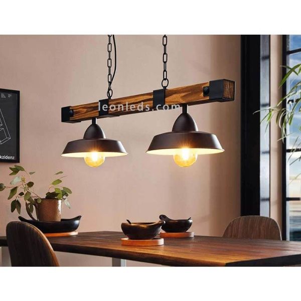 Lámpara de Techo LED colgante Oldbury 2XE27 | Lámpara vintage de techo de Eglo Iluminación negra | LeonLeds Iluminación