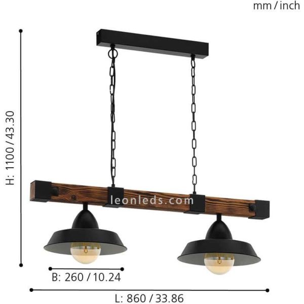 Suspension LED Oldbury 2XE27 | Plafonnier Vintage de Eglo Iluminación mesures| Éclairage LeonLeds