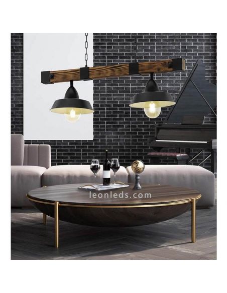 Suspension LED Oldbury 2XE27 | Plafonnier Vintage de Eglo Wood Lighting | Éclairage LeonLeds