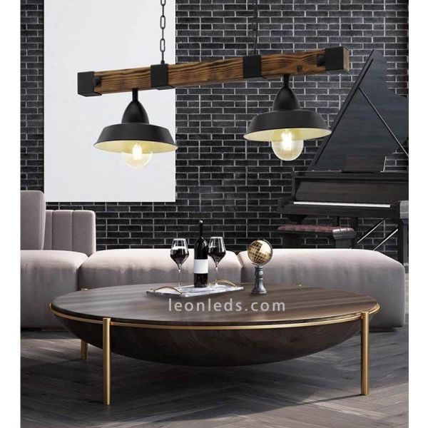 Suspension LED Oldbury 2XE27 | Plafonnier Vintage de Eglo Wood Lighting | Éclairage LeonLeds