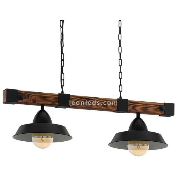 Lámpara de Techo LED colgante Oldbury 2XE27 | Lámpara vintage de techo de Eglo Iluminación madera | LeonLeds Iluminación