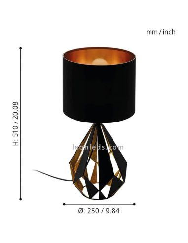 Lámpara de sobremesa LED moderna Carlon 5 1xE27 de Eglo Iluminación | lámpara de mesilla metálica | LeonLeds Iluminación