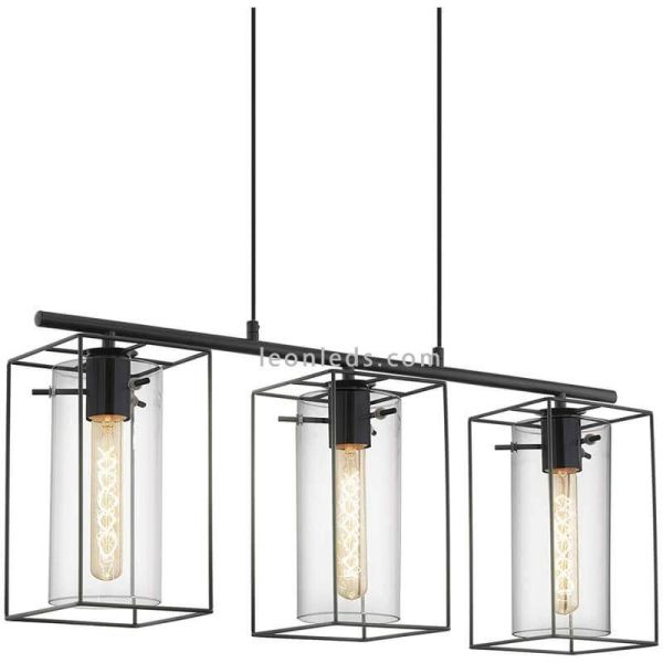 Suspension LED en cristal Loncino 3XE27 | Lampe vintage en métal Eglo Lighting | Éclairage LeonLeds