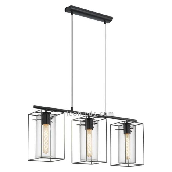 Lámpara de techo LED de cristal colgante Loncino 3XE27 | Lámpara vintage de techo de Eglo Iluminación | LeonLeds Iluminación