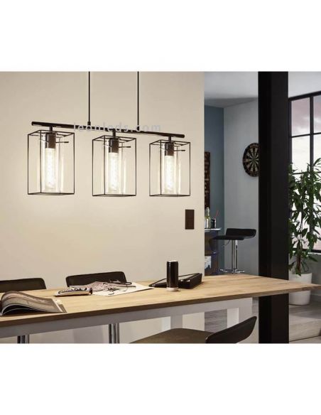 Lámpara de techo LED de cristal colgante Loncino 3XE27 | Lámpara vintage decoración Eglo Iluminación | LeonLeds Iluminación