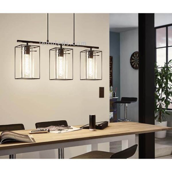 Lámpara de techo LED de cristal colgante Loncino 3XE27 | Lámpara vintage decoración Eglo Iluminación | LeonLeds Iluminación