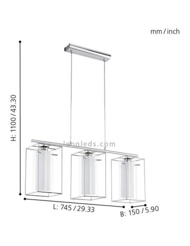 Luminária pendente LED de cristal Loncino 3XE27 | Luminária antiga de metal Eglo Lighting | Leon Iluminação LED