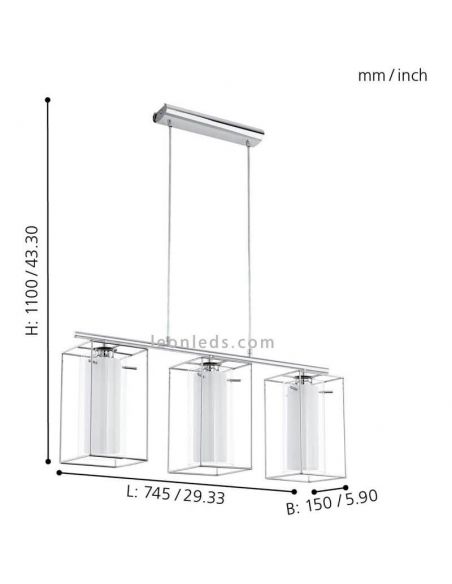 Lámpara de techo LED de cristal colgante Loncino 3XE27 | Lámpara vintage metal Eglo Iluminación | LeonLeds Iluminación