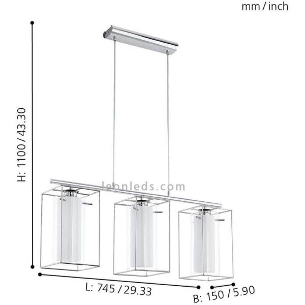 Suspension LED en cristal Loncino 3XE27 | Lampe vintage en métal Eglo Lighting | Éclairage LeonLeds