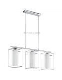 Luminária pendente LED de cristal Loncino 3XE27 | Antigo candeeiro cromado Eglo Lighting | Leon Iluminação LED