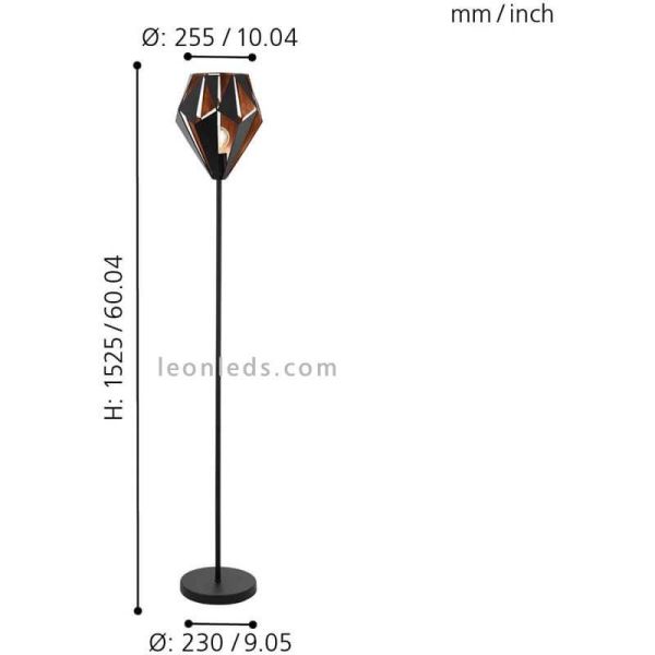 Lampadaire LED contemporain Carlton 1 1xE27 de Eglo Iluminación | mesures de lampadaire rétro | Éclairage LeonLeds