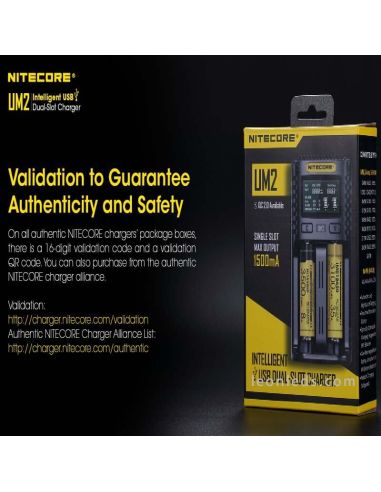 Chargeur universel avec écran LCD UM2 avec 2 baies Nitecore | Éclairage LeonLeds