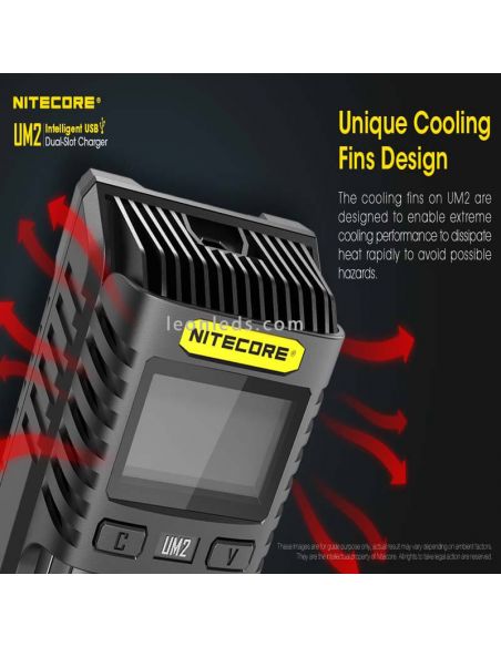 Cargador universal con pantalla LCD UM2 con 2 Bahías Nitecore | LeonLeds Iluminación