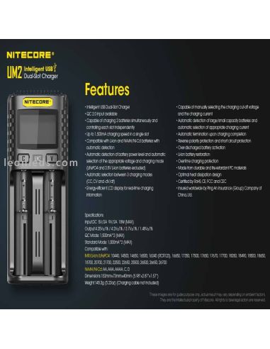 Cargador universal con pantalla LCD UM2 con 2 Bahías Nitecore | LeonLeds Iluminación