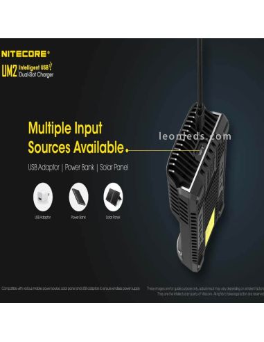 Cargador universal con pantalla LCD UM2 con 2 Bahías Nitecore | LeonLeds Iluminación