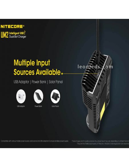 Carregador Universal com Display LCD UM2 com 2 Nitecore Bays | Leon Iluminação LED