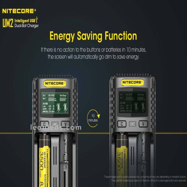 Carregador universal com visor LCD UM2 com 2 compartimentos Nitecore UM2 | leonleds