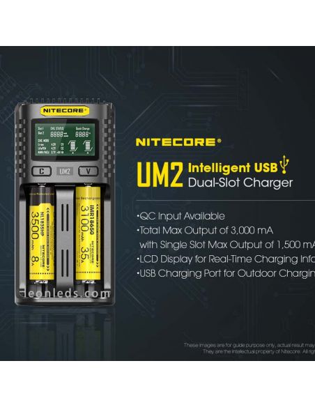 Cargador universal con pantalla LCD UM2 con 2 Bahías Nitecore UM2 | LeonLeds